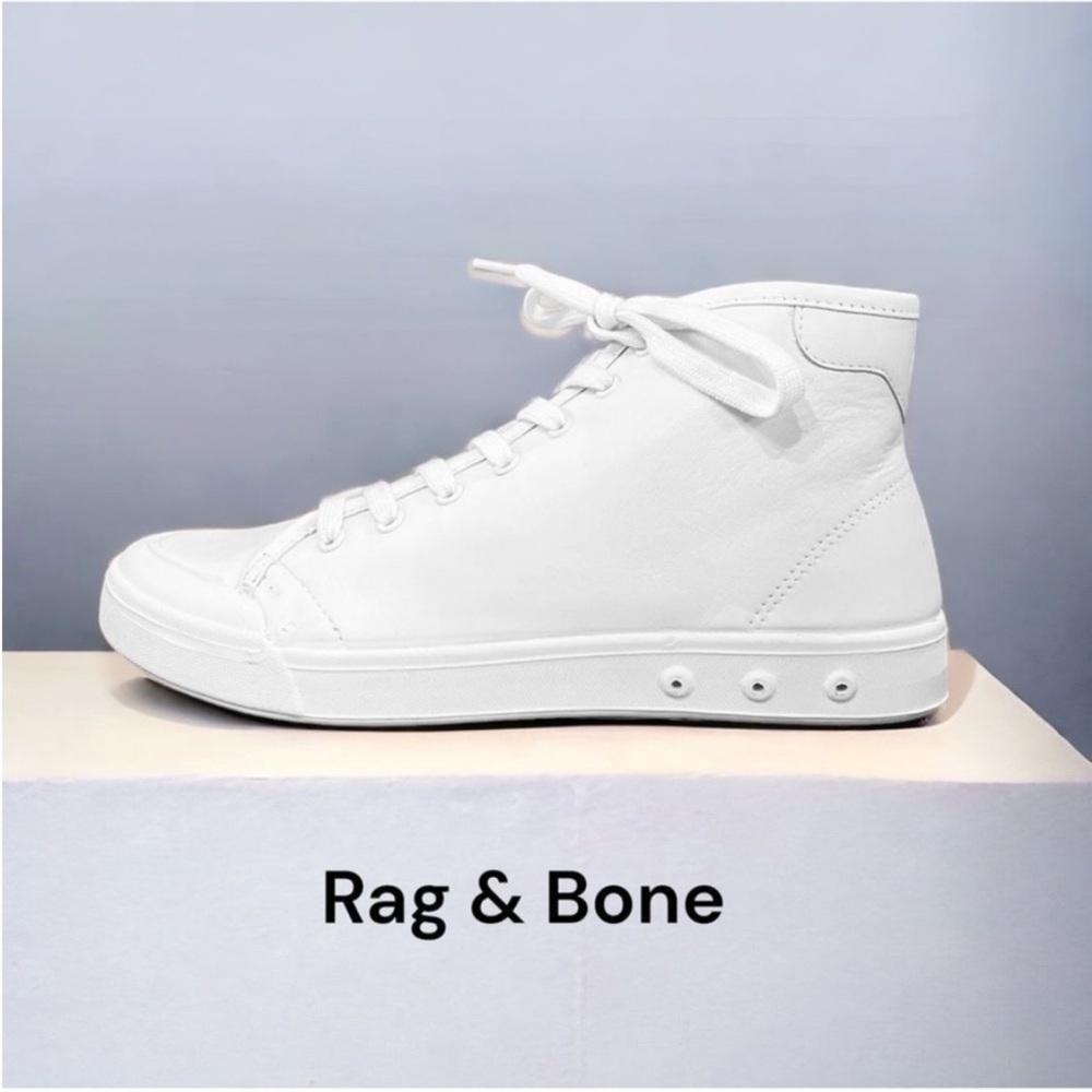 NWT rag & bone Standard Issue High Top Leather Sneakers White. Size 8/38 - Picture 1 of 9